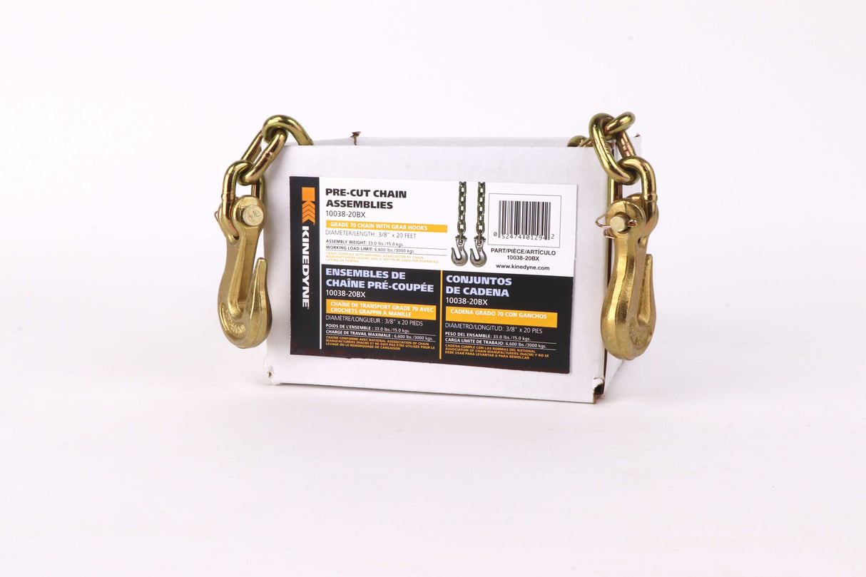3/8" by 20' Grade 70 Grab Hook Chain Assembly - 1 Per Box - 10038-208X