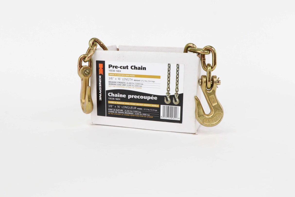 3/8" by 16' Grade 70 Grab Hook Chain Assembly - 1 Per Box - 10038-16BX